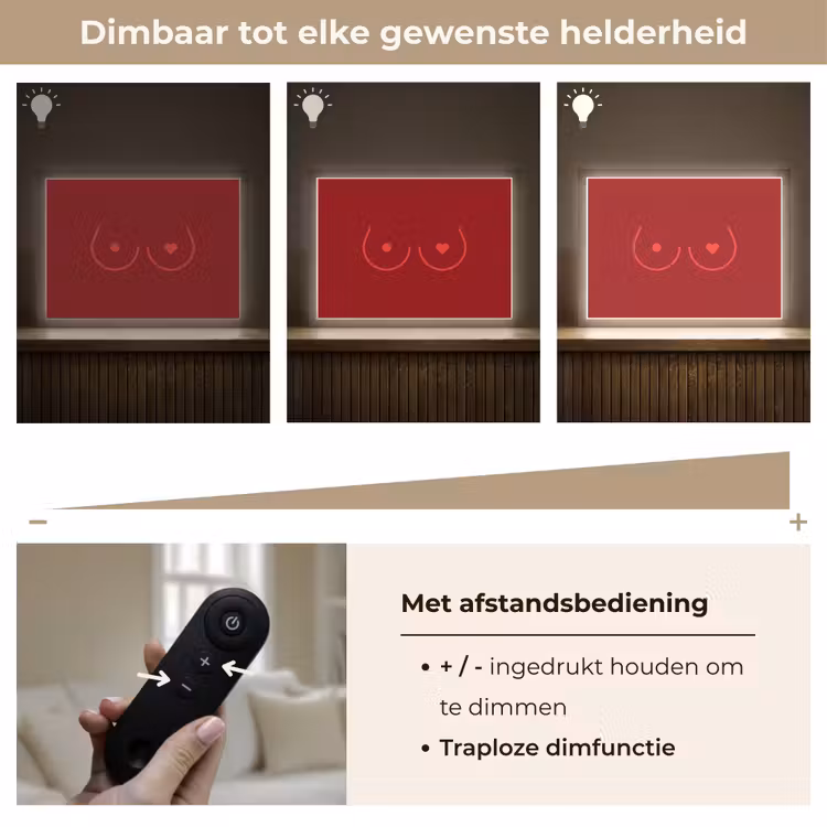 Minimalistisch - Lijnillustratie - Rood Light Box met batterij (Wandlamp) middel -USP_dimbaarNL