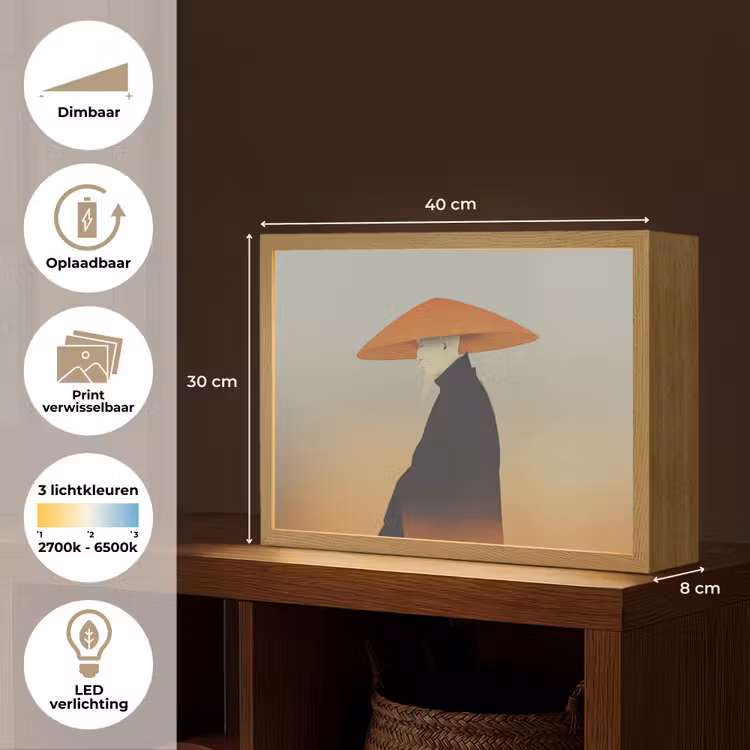 Minimalistisch - Silhouet - Oranje Light Box met batterij (Wandlamp) middel -USP_websiteoverzichtNL