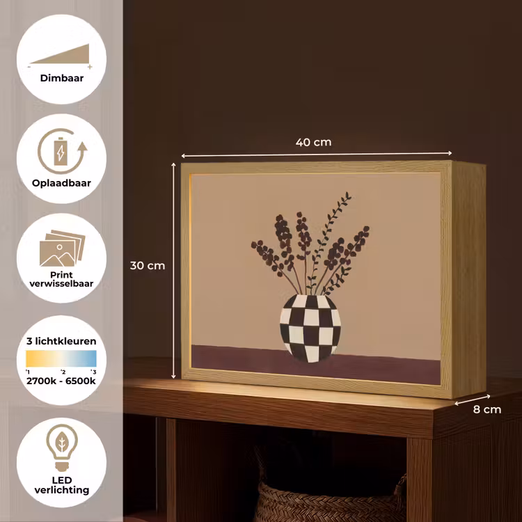 Minimalistisch - Vaas - Bloemen - Bruin Light Box met batterij (Wandlamp) middel -USP_websiteoverzichtNL