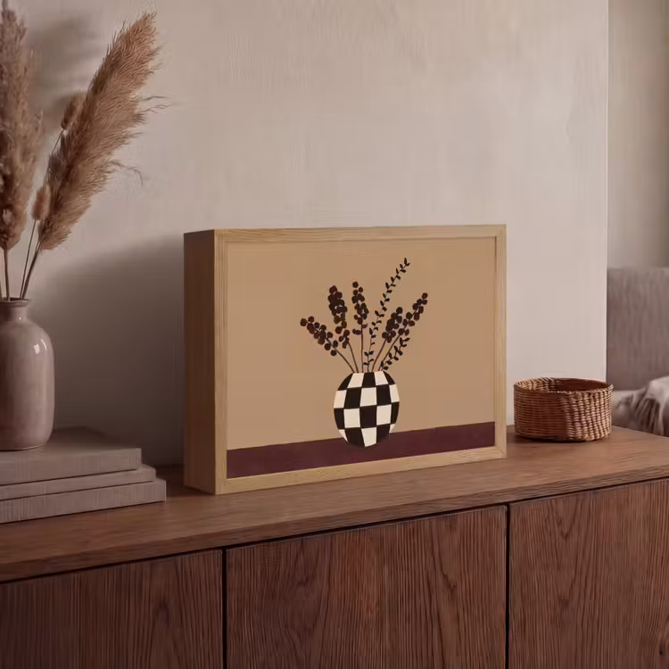 Minimalistisch - Vaas - Bloemen - Bruin Light Box met batterij (Wandlamp) middel -sfeer2