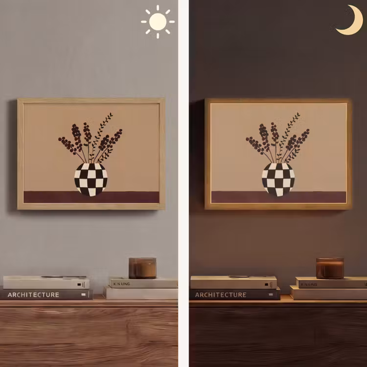 Minimalistisch - Vaas - Bloemen - Bruin Light Box met batterij (Wandlamp) middel -sfeer3