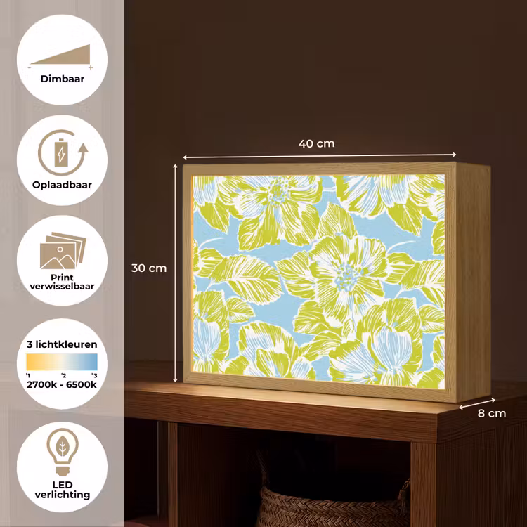Modern - Bloemen - Groen Light Box met batterij (Wandlamp) middel 907 -USP_websiteoverzichtNL