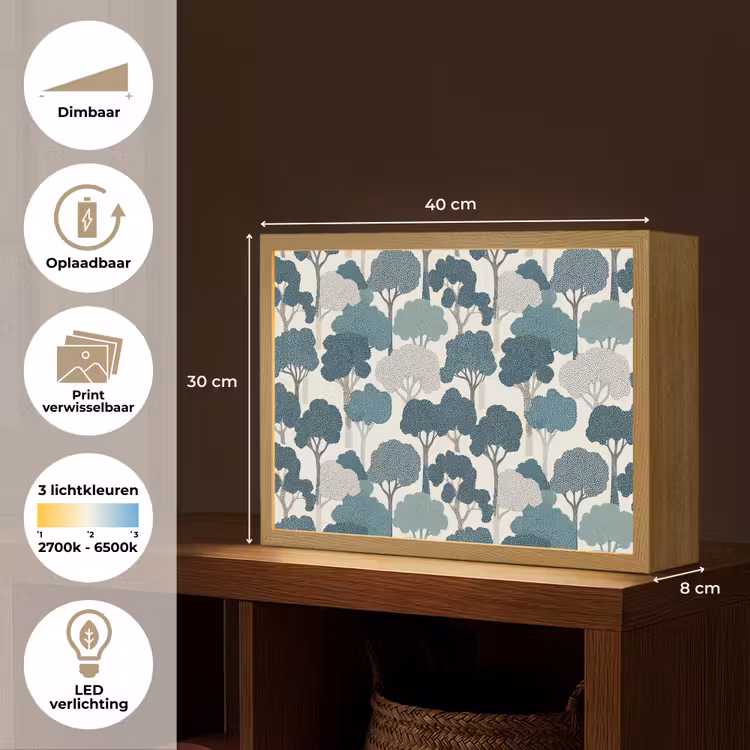 Modern - Bomen - Bos - Patroon - Blauw Light Box met batterij (Wandlamp) middel 907 -USP_websiteoverzichtNL