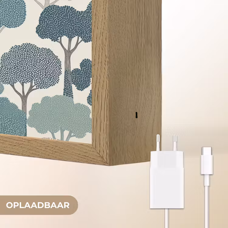 Modern - Bomen - Bos - Patroon - Blauw Light Box met batterij (Wandlamp) middel 907 -USP_websiteoplaadbaarNL