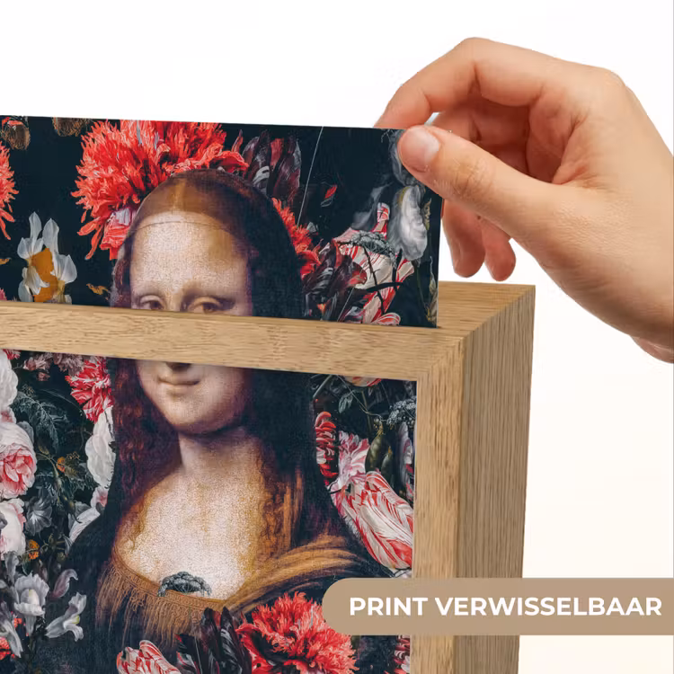 Mona Lisa - Leonardo da Vinci - Bloemen - Roze Light Box met kabel (Wandlamp) klein -USP_websiteprintNL