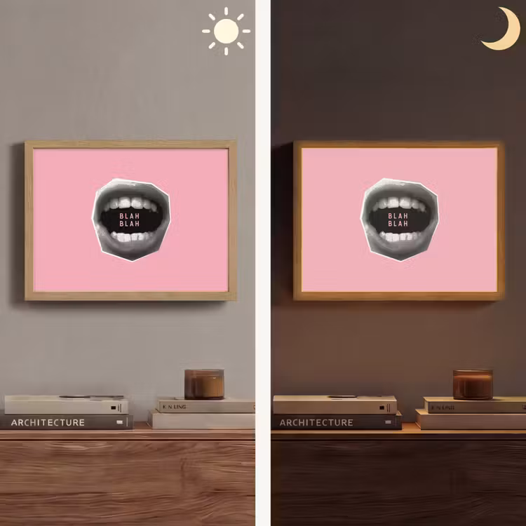 Mond - BLAH BLAH - Roze Light Box met batterij (Wandlamp) middel -sfeer3