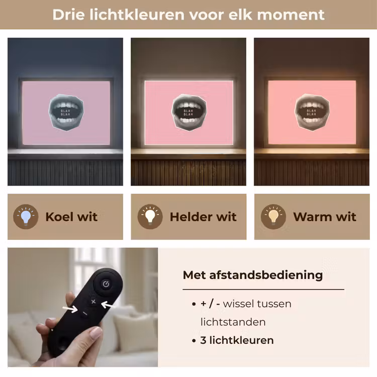 Mond - BLAH BLAH - Roze Light Box met batterij (Wandlamp) middel -USP_lichtkleurNL