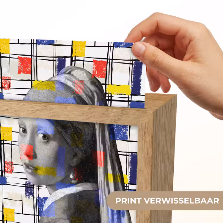 Mondriaan - Meisje met de parel - Collage Light Box met kabel (Wandlamp) klein -USP_websiteprintNL