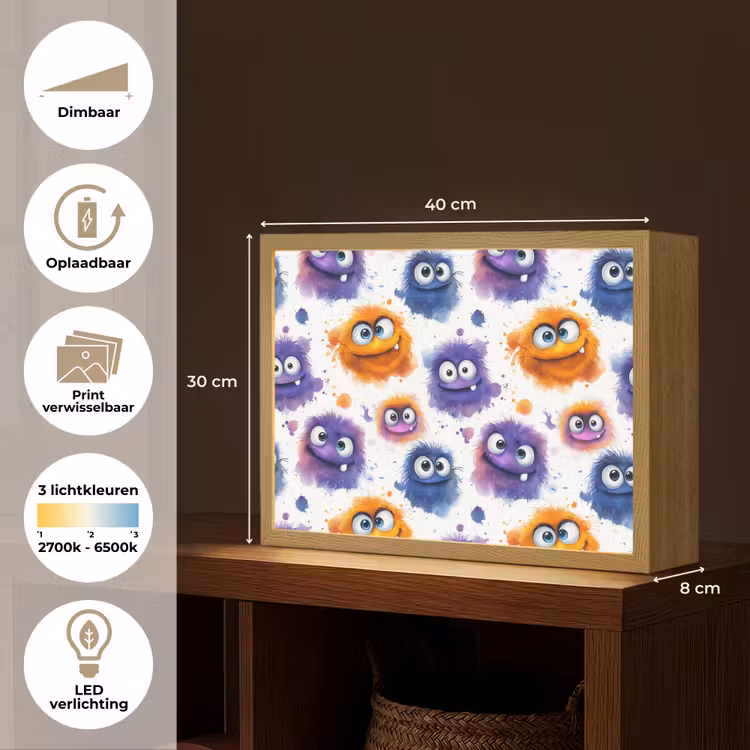 Monstertjes - Aquarel - Kleurrijk Light Box met batterij (Wandlamp) middel 907 -USP_websiteoverzichtNL