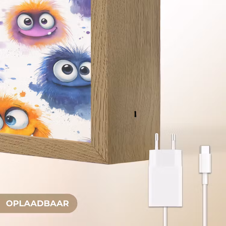 Monstertjes - Aquarel - Kleurrijk Light Box met batterij (Wandlamp) middel 907 -USP_websiteoplaadbaarNL