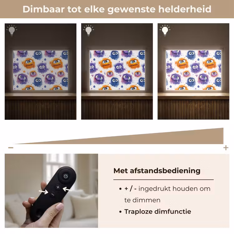Monstertjes - Aquarel - Kleurrijk Light Box met batterij (Wandlamp) middel 907 -USP_dimbaarNL