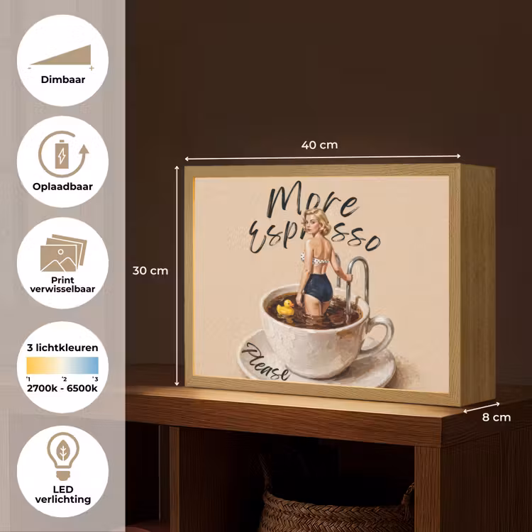 More espresso - Koffie - Eend Light Box met batterij (Wandlamp) middel -USP_websiteoverzichtNL