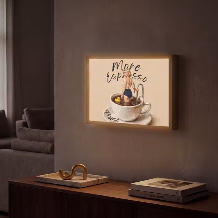 More espresso - Koffie - Eend Light Box met batterij (Wandlamp) middel -sfeer1