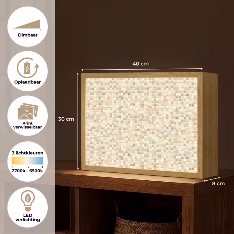 Mozaïek - Patroon - Beige Light Box met batterij (Wandlamp) middel 907 -USP_websiteoverzichtNL