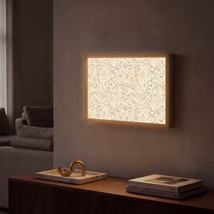 Mozaïek - Patroon - Beige Light Box met batterij (Wandlamp) middel 907 -sfeer1