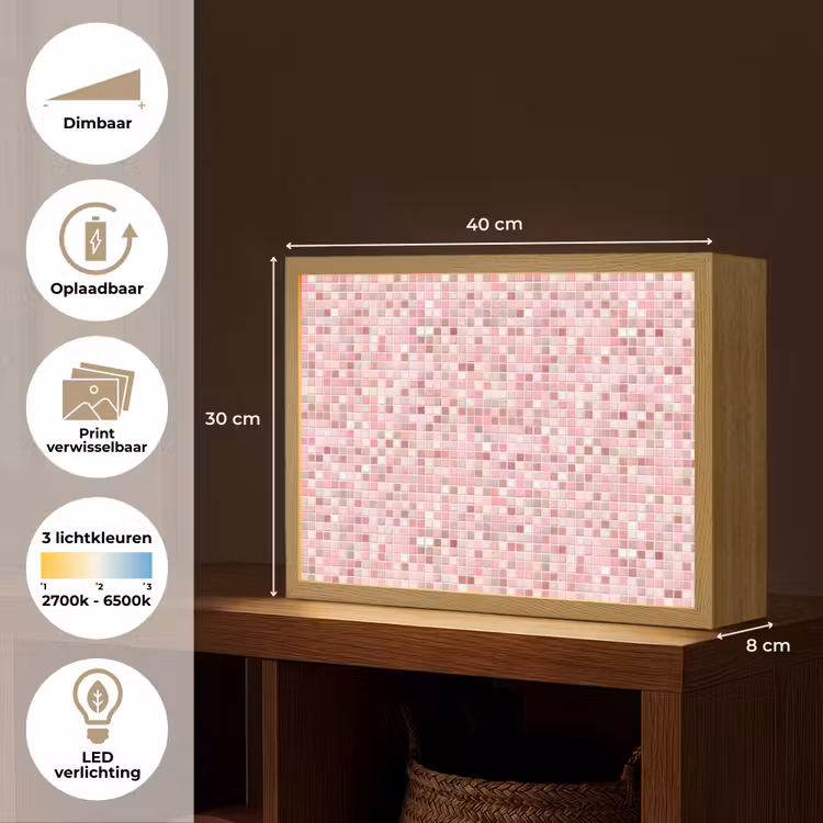 Mozaïek - Patroon - Roze Light Box met batterij (Wandlamp) middel 907 -USP_websiteoverzichtNL