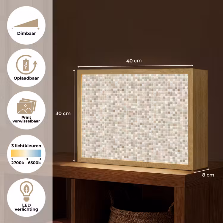 Mozaïek - Patroon- Taupe Light Box met batterij (Wandlamp) middel 907 -USP_websiteoverzichtNL
