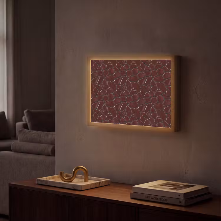 Mozaïek - Tegel - Bordeauxrood Light Box met batterij (Wandlamp) middel 907 -sfeer1
