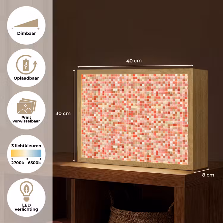 Mozaïek - Tegel - Patroon - Kleurrijk Light Box met batterij (Wandlamp) middel 907 -USP_websiteoverzichtNL