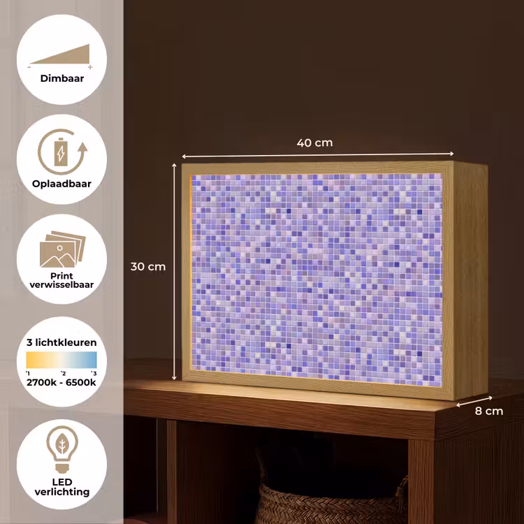 Mozaïek - Tegels - Lila - Amethist Light Box met batterij (Wandlamp) middel 907 -USP_websiteoverzichtNL