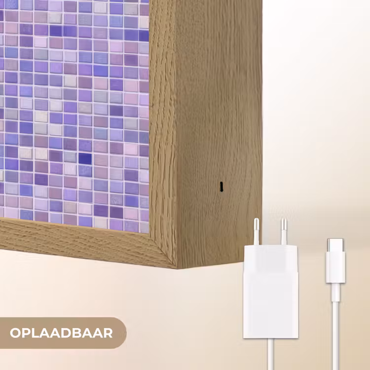 Mozaïek - Tegels - Lila - Amethist Light Box met batterij (Wandlamp) middel 907 -USP_websiteoplaadbaarNL