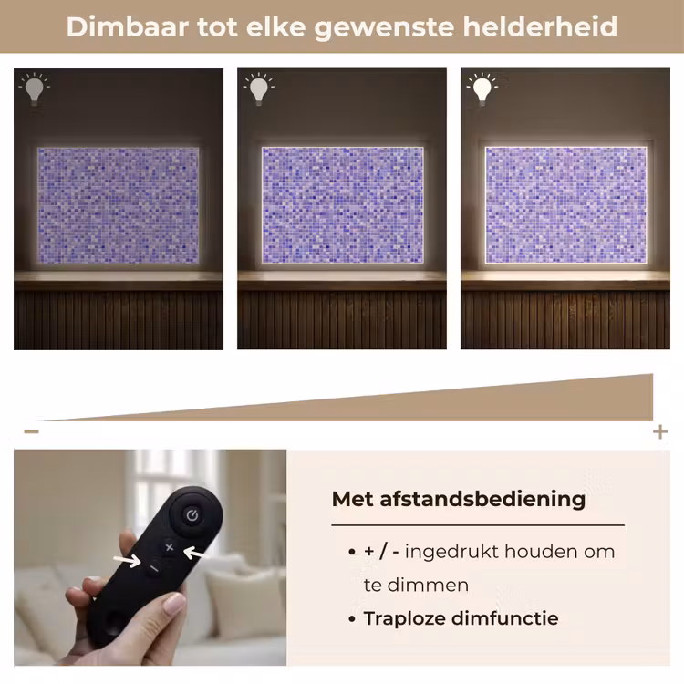 Mozaïek - Tegels - Lila - Amethist Light Box met batterij (Wandlamp) middel 907 -USP_dimbaarNL
