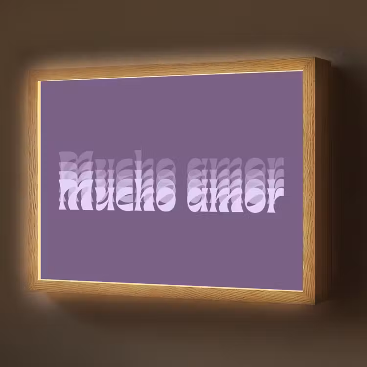 Mucho amor - Paars - Grafisch Light Box met batterij (Wandlamp) middel -z3d_website