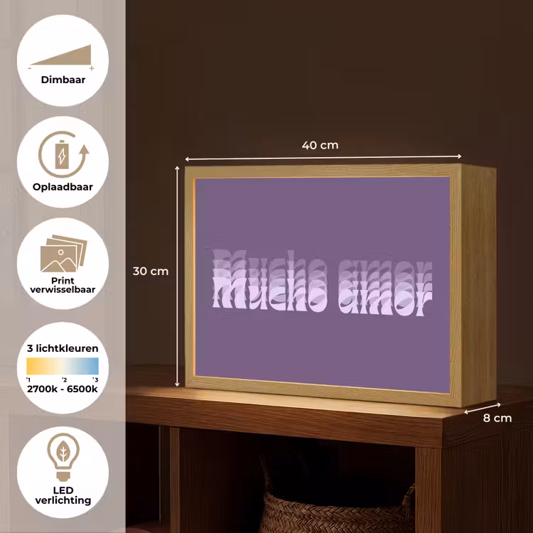 Mucho amor - Paars - Grafisch Light Box met batterij (Wandlamp) middel -USP_websiteoverzichtNL
