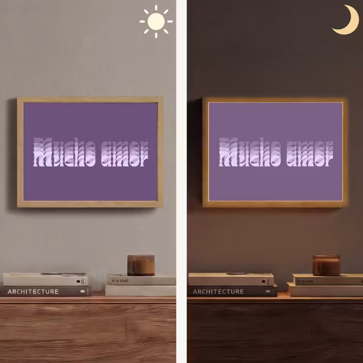 Mucho amor - Paars - Grafisch Light Box met batterij (Wandlamp) middel -sfeer3