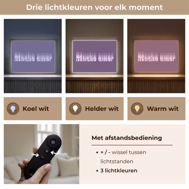 Mucho amor - Paars - Grafisch Light Box met batterij (Wandlamp) middel -USP_lichtkleurNL