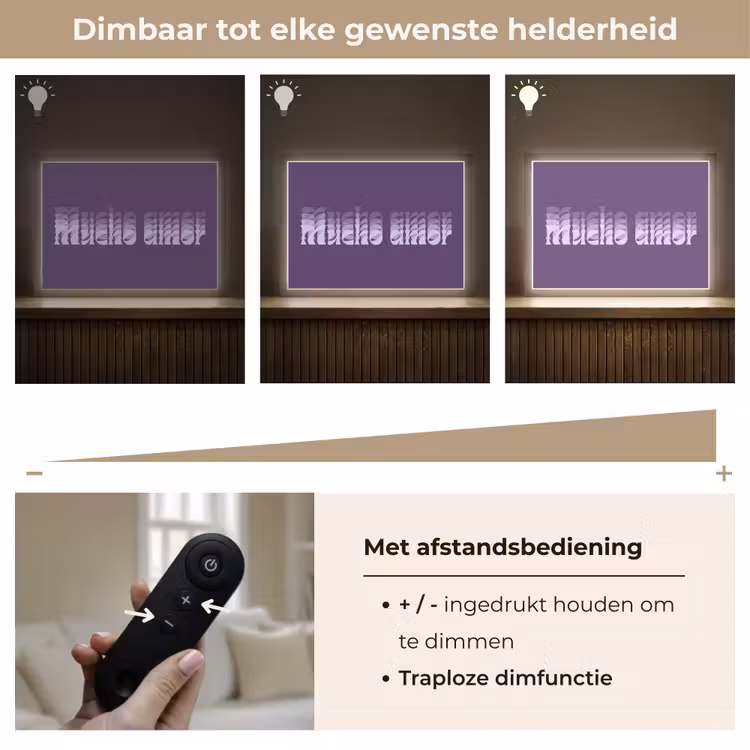Mucho amor - Paars - Grafisch Light Box met batterij (Wandlamp) middel -USP_dimbaarNL