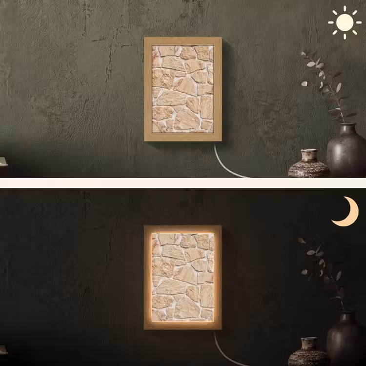 Muur - Steen - Patroon - Rustiek - Beige Light Box met kabel (Wandlamp) klein -sfeer3
