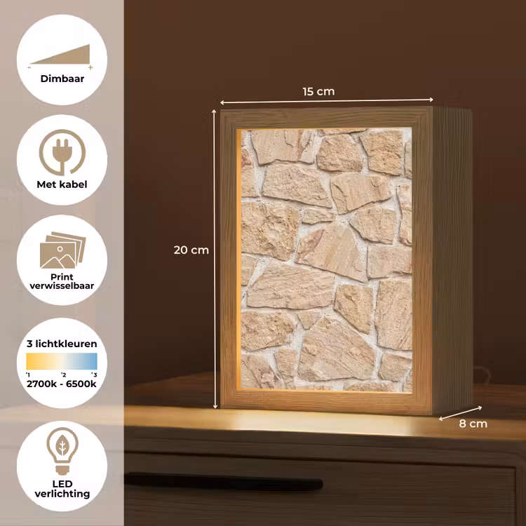 Muur - Steen - Patroon - Rustiek - Beige Light Box met kabel (Wandlamp) klein -USP_websiteoverzichtNL