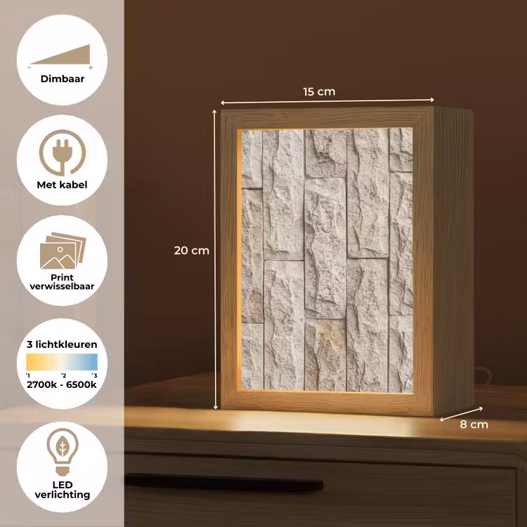 Muur - Steen - Ruw - Beige - Textuur Light Box met kabel (Wandlamp) klein -USP_websiteoverzichtNL