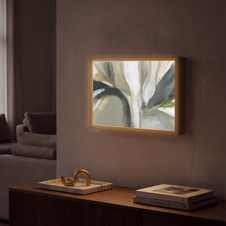 Natuur - Abstract - Groen - Penseelstreken Light Box met batterij (Wandlamp) middel -sfeer1