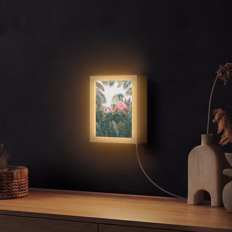 Natuur - Bladeren - Abstract - Groen - Vogel Light Box met kabel (Wandlamp) klein -sfeer1