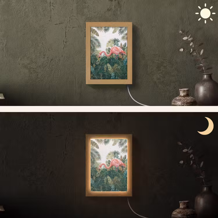 Natuur - Bladeren - Abstract - Groen - Vogel Light Box met kabel (Wandlamp) klein -sfeer3