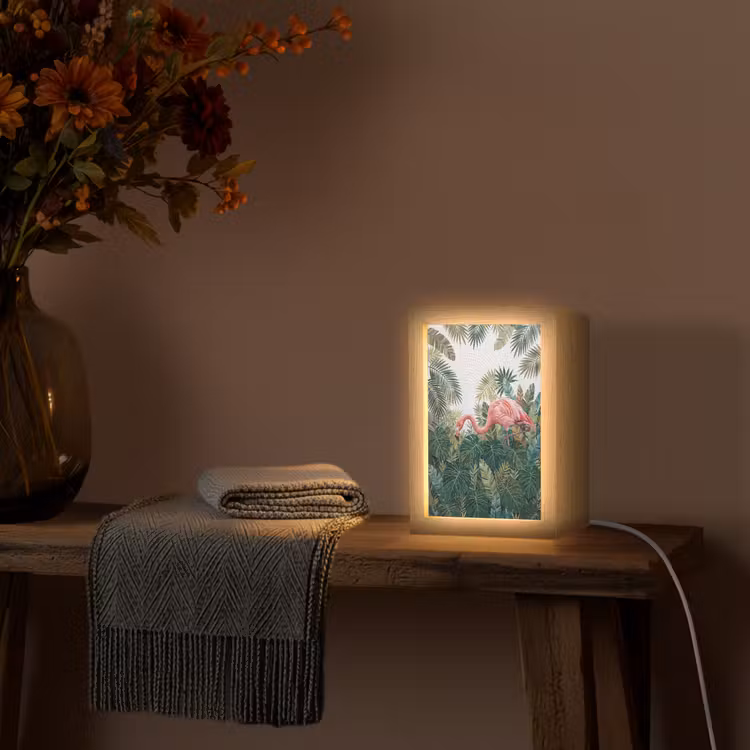 Natuur - Bladeren - Abstract - Groen - Vogel Light Box met kabel (Wandlamp) klein -sfeer4