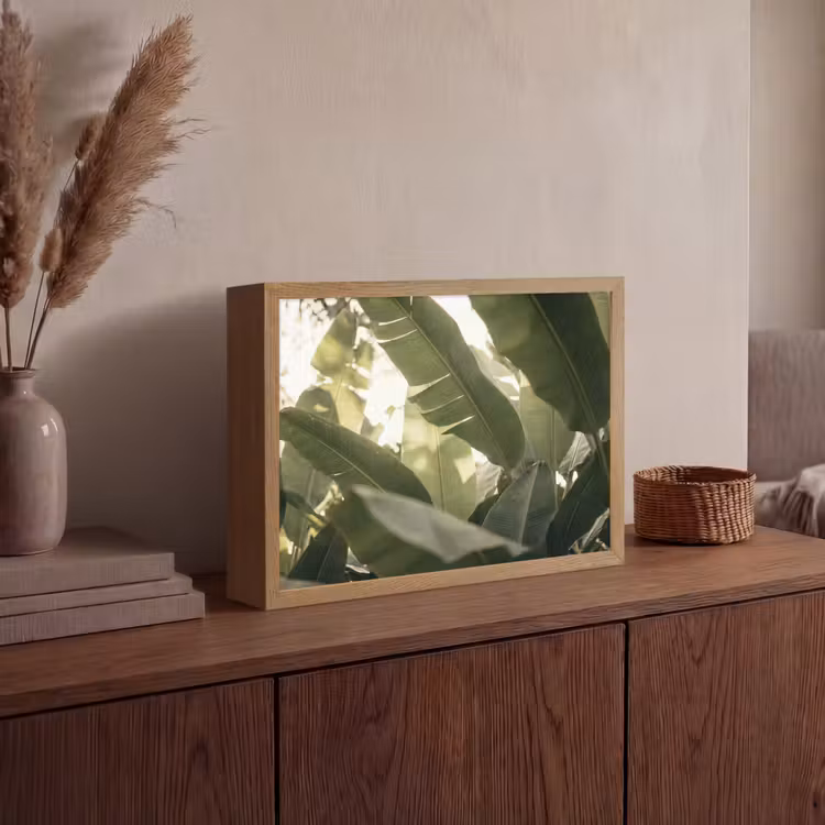 Natuur - Bladeren - Groen - Tropisch - Detail Light Box met batterij (Wandlamp) middel -sfeer2