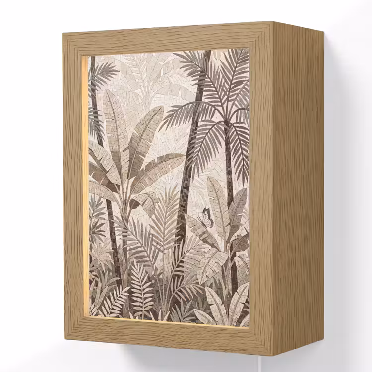 Natuur - Bladeren - Landschap - Mozaïek - Beige Light Box met kabel (Wandlamp) klein -3d