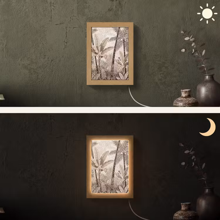 Natuur - Bladeren - Landschap - Mozaïek - Beige Light Box met kabel (Wandlamp) klein -sfeer3