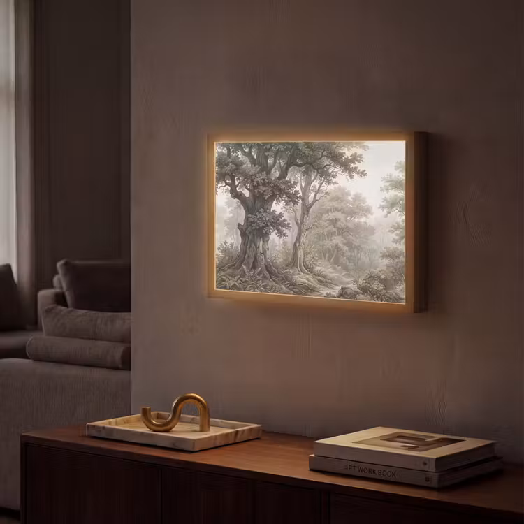 Natuur - Bos - Eik Light Box met batterij (Wandlamp) middel -sfeer1