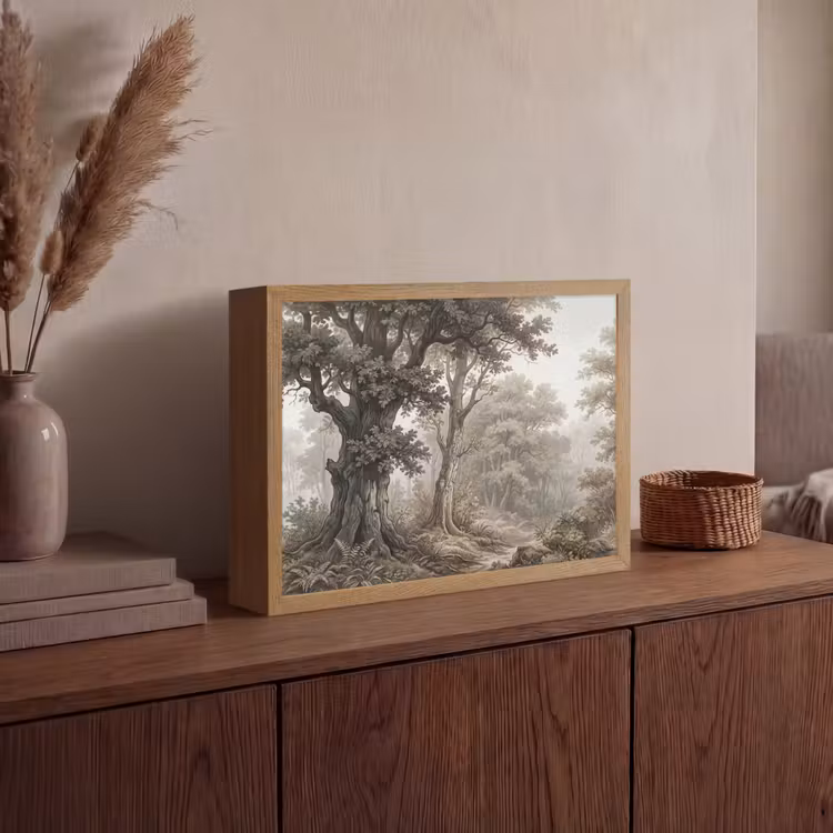 Natuur - Bos - Eik Light Box met batterij (Wandlamp) middel -sfeer2