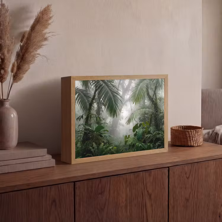 Natuur - Jungle - Mist - Tropisch - Groen Light Box met batterij (Wandlamp) middel -sfeer2