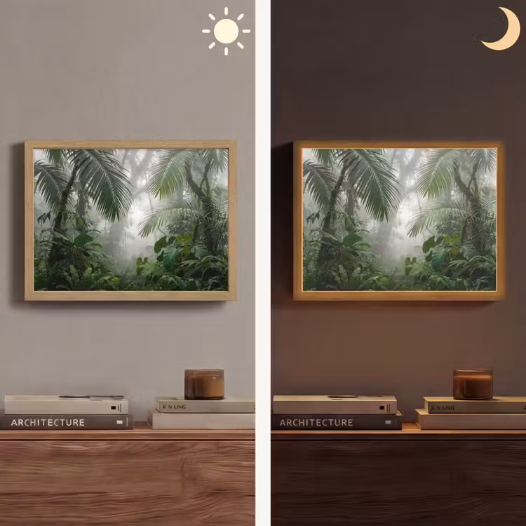 Natuur - Jungle - Mist - Tropisch - Groen Light Box met batterij (Wandlamp) middel -sfeer3