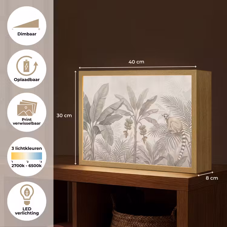 Natuur - Jungle - Ringstaartmaki - Bruin Light Box met batterij (Wandlamp) middel -USP_websiteoverzichtNL