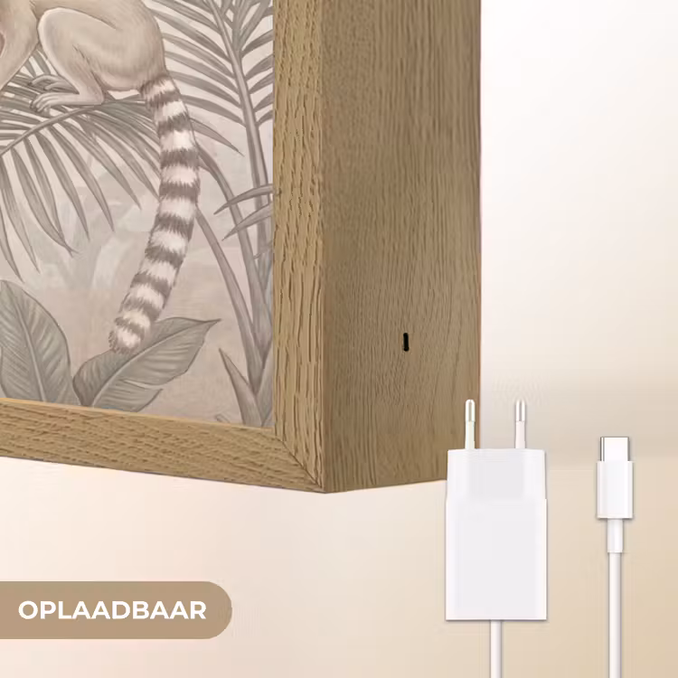 Natuur - Jungle - Ringstaartmaki - Bruin Light Box met batterij (Wandlamp) middel -USP_websiteoplaadbaarNL