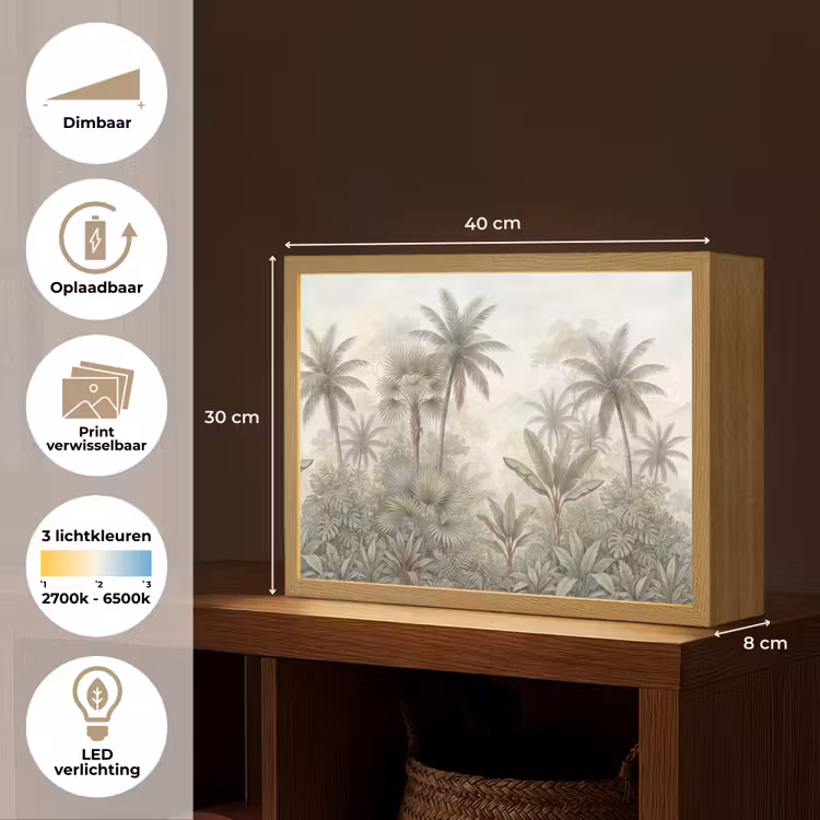 Natuur - Tropisch bos - Landschap - Aquarel - Groen Light Box met batterij (Wandlamp) middel -USP_websiteoverzichtNL