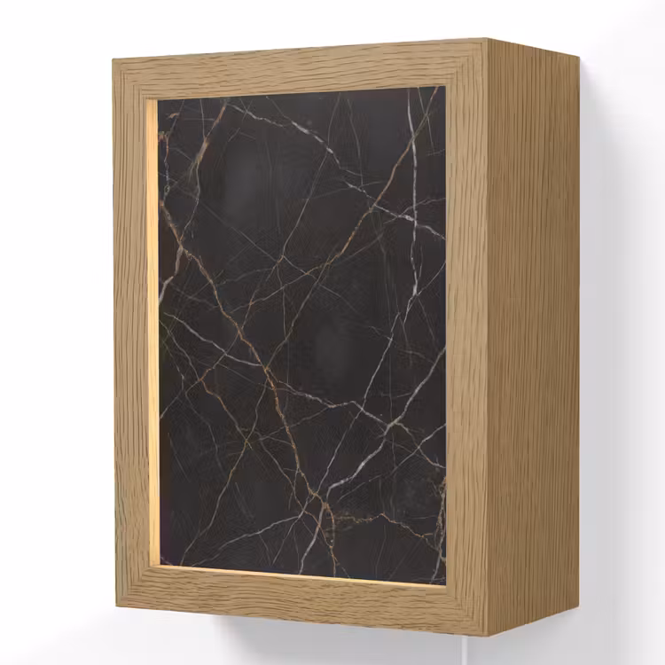 Natuursteen - Marmerpatroon - Abstract - Modern - Zwart - Goud Light Box met kabel (Wandlamp) klein -3d