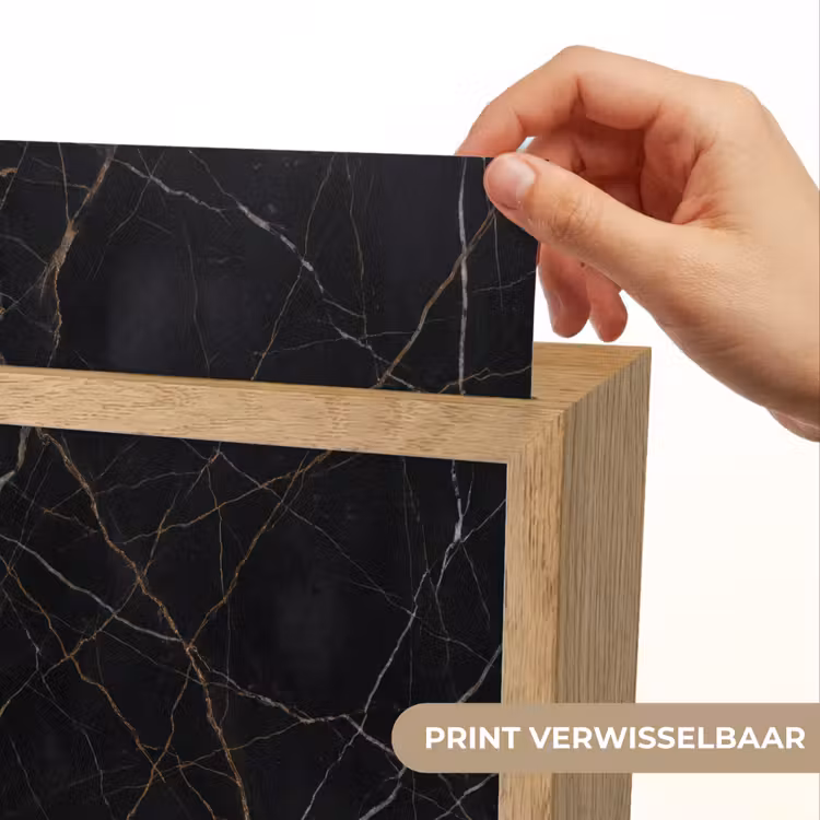 Natuursteen - Marmerpatroon - Abstract - Modern - Zwart - Goud Light Box met kabel (Wandlamp) klein -USP_websiteprintNL